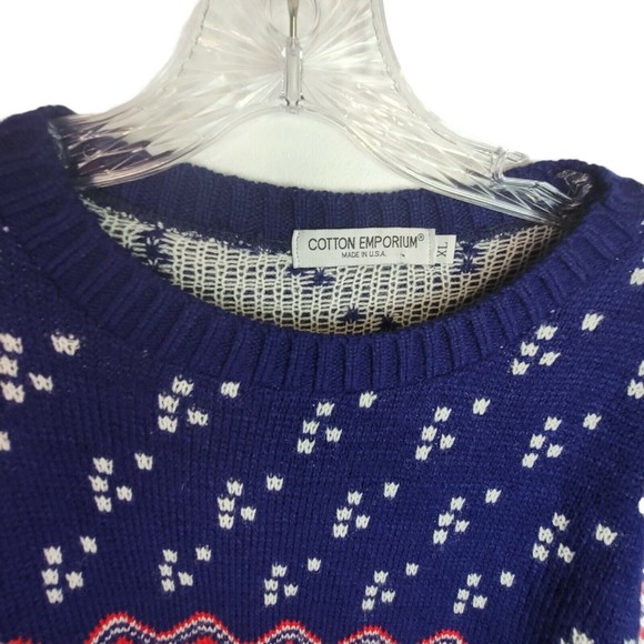 Vintage Fair‎ Isle Sweater Red White Blue Sweater Cotton Emporium XL - Picture 5 of 6